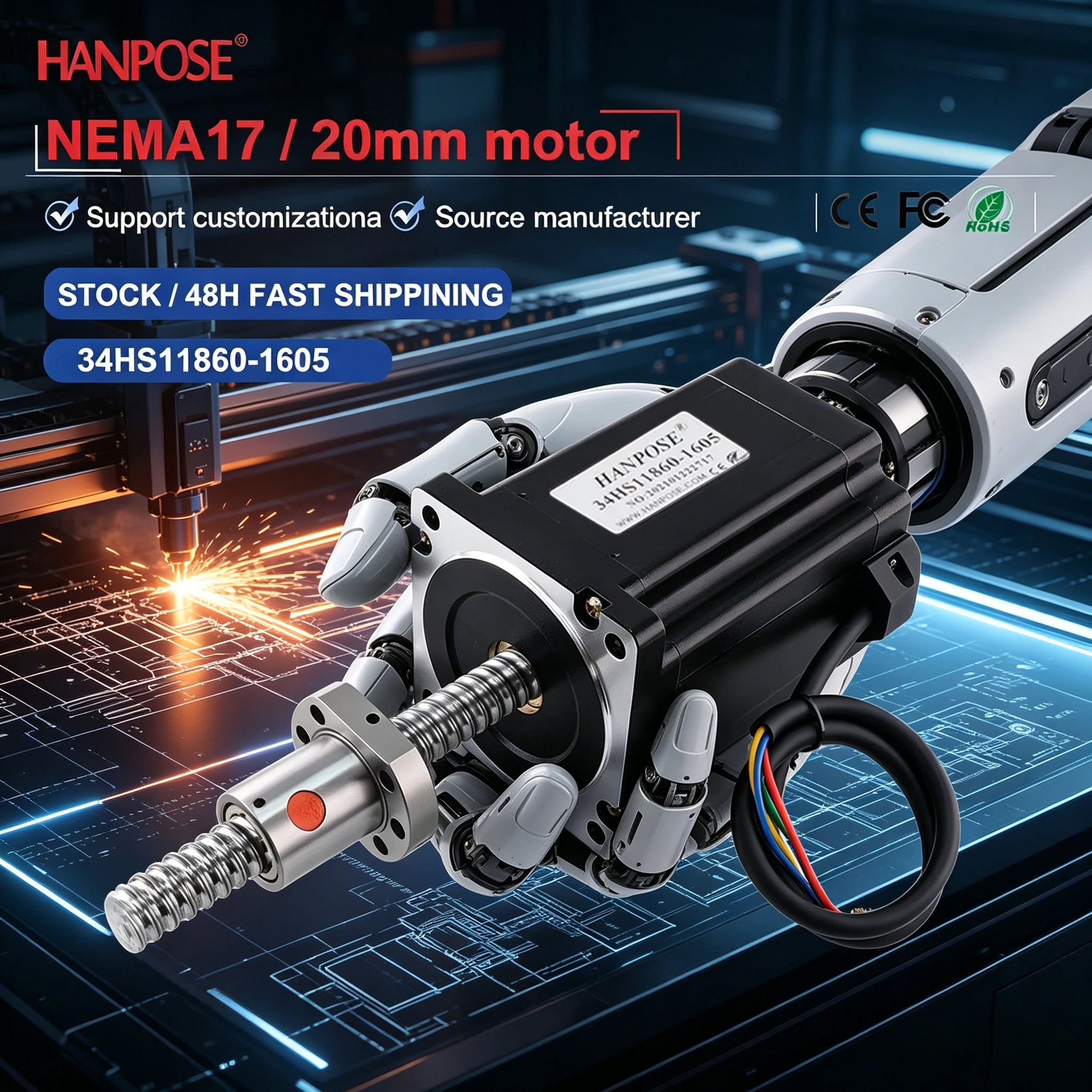 1PCS nema34 motor 34HS11860-SFU1605 Permanent magnet brake ball screw motor 8N.M 6A 100-300mm 86 stepper motor for CNC milling