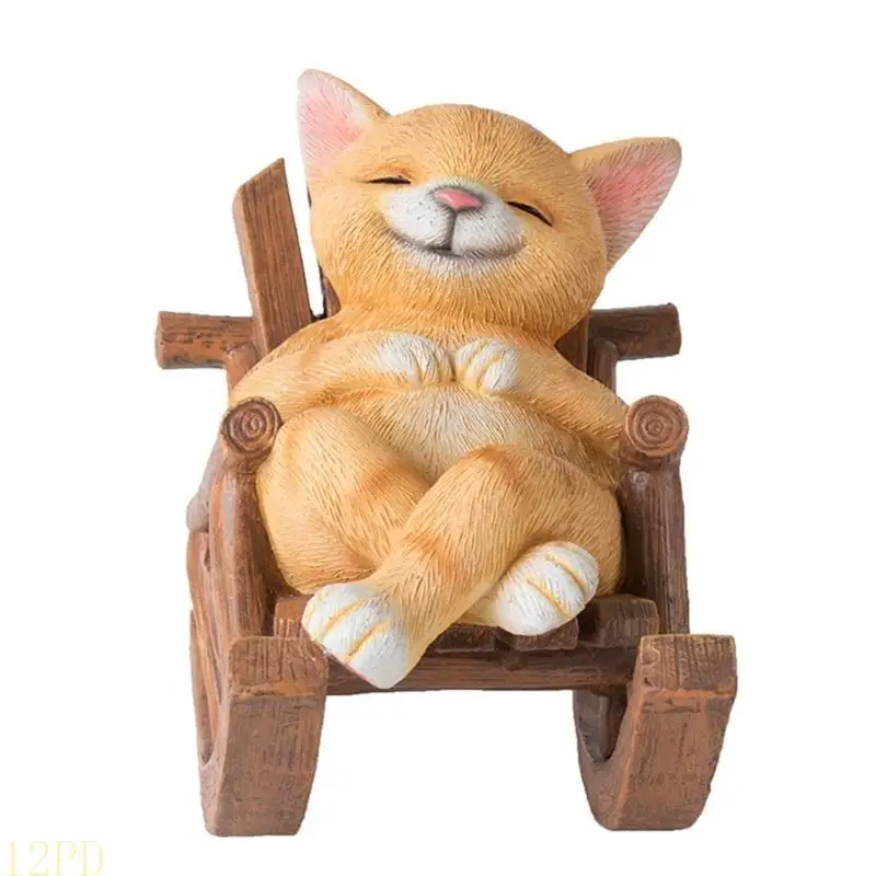 12PD Creative Cartoon Rocking Chair Cats Dog Statue for Home and Office Decors Miniature Animal Figure for Tables and Shelves