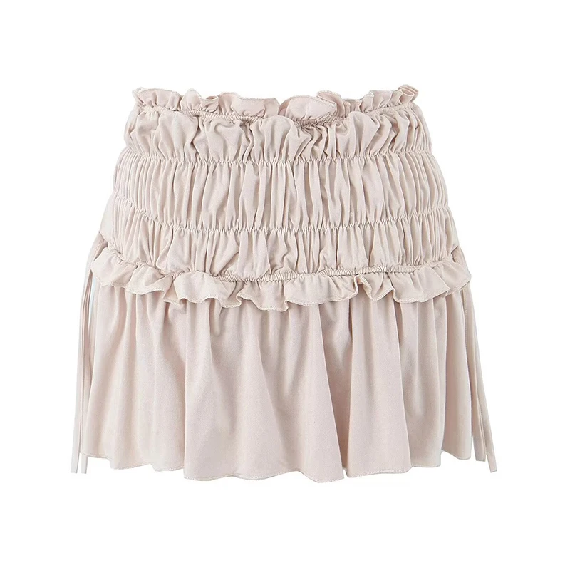 YENKYE Sexy Women Ruching Elastic Waist Pleated Mini Skirt Apricot Black Holiday Summer Skirts Y2K