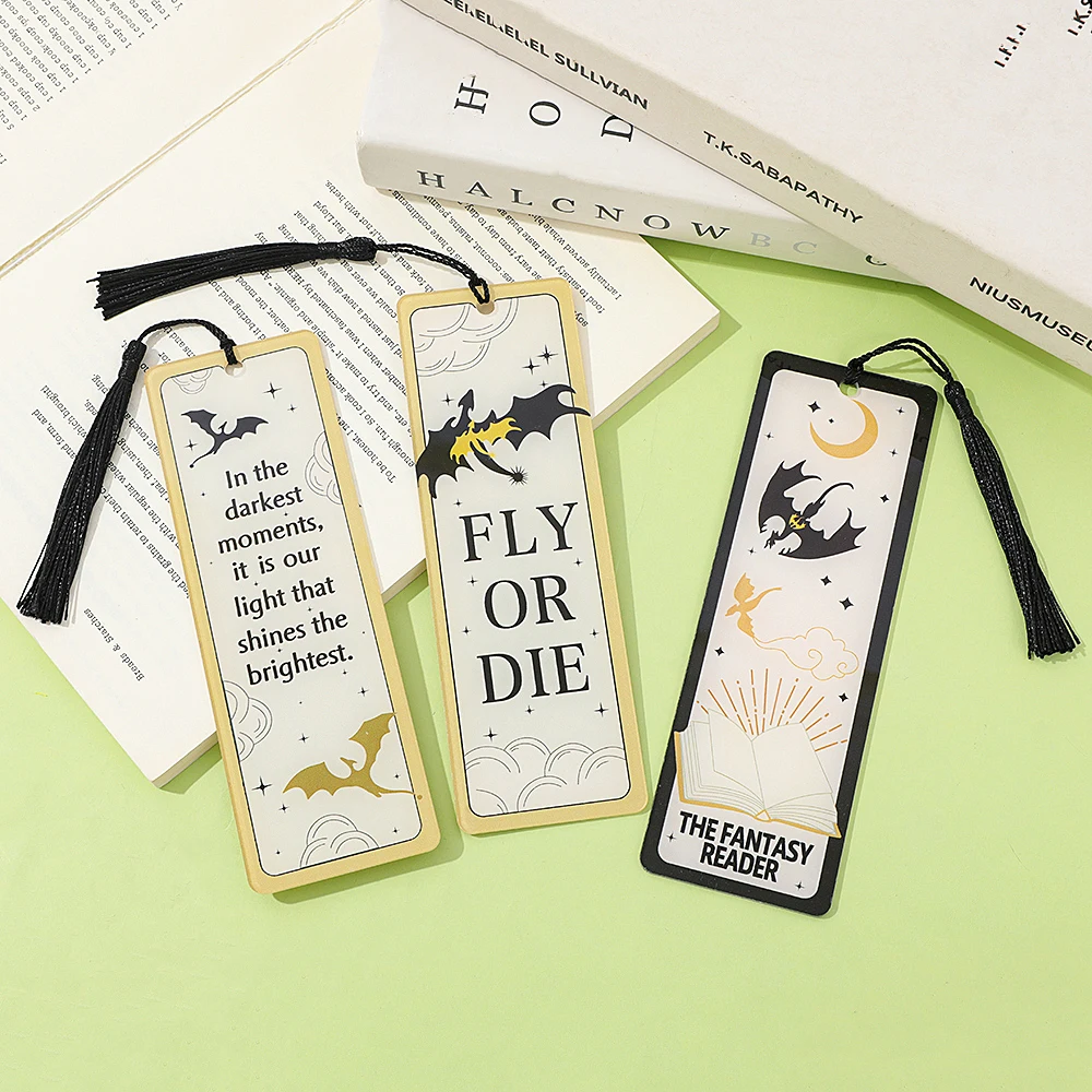 

Creative Fourth Wing Bookmark - Dragon Knight Story Bookmark, acrylic bookmark reading supplies with exquisite silky tassels.