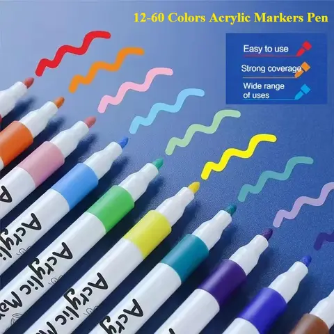 12-60Colors Acrylic Marker Pen Quick Drying PVC Box Multi-Material Materials Painting Combination Korean Stationery Art Supplies