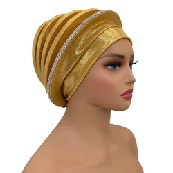 Afrcian Lady Head Wraps Female Berets Turban Nigeria Headpiece Wedding Party Gele Elegant Diamonds Spiral Beret for Women