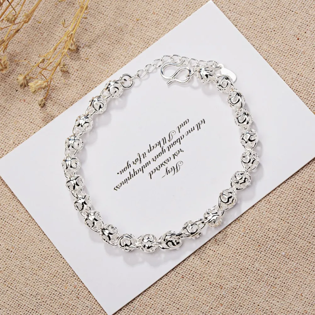 Fine Pretty Lovely Hollow Ball Chain 925 Sterling Silver Bracelet for Women Fashion Wedding Party Couple Gifts Jewelry