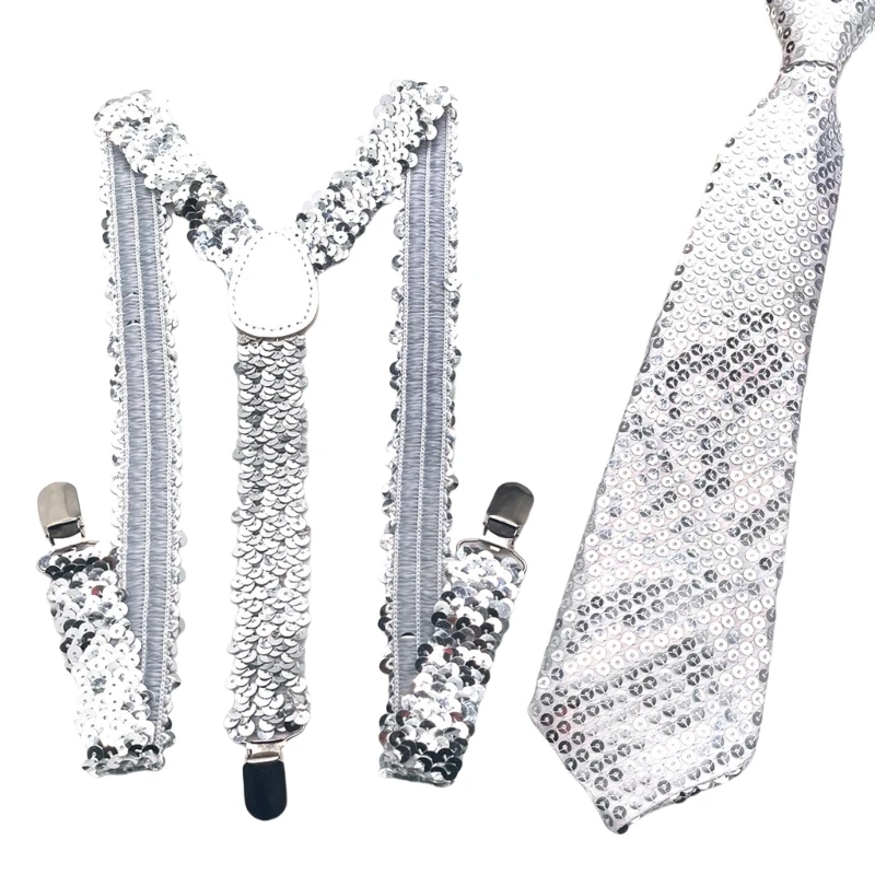 Elegant Sequins Suspenders Neck Tie Set for Theme Event Stage Performances Props Drop Shipping