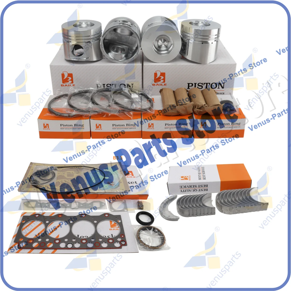 B3.3 Overhaul Rebuild Kit For Cummins 4 Cylinders Piston Ring 95*2+2+4mm Engine Piston Set E2170 E2190 E2141 Full Gasket Kit Set