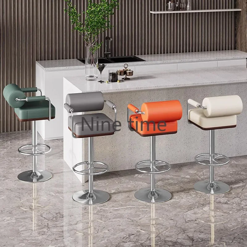 

Swivel Chairs Bar Chair Leather Luxury House Tabourets De Cuisine Writing Gray Stool High Backrest Wooden Shop Outdoor Furniture