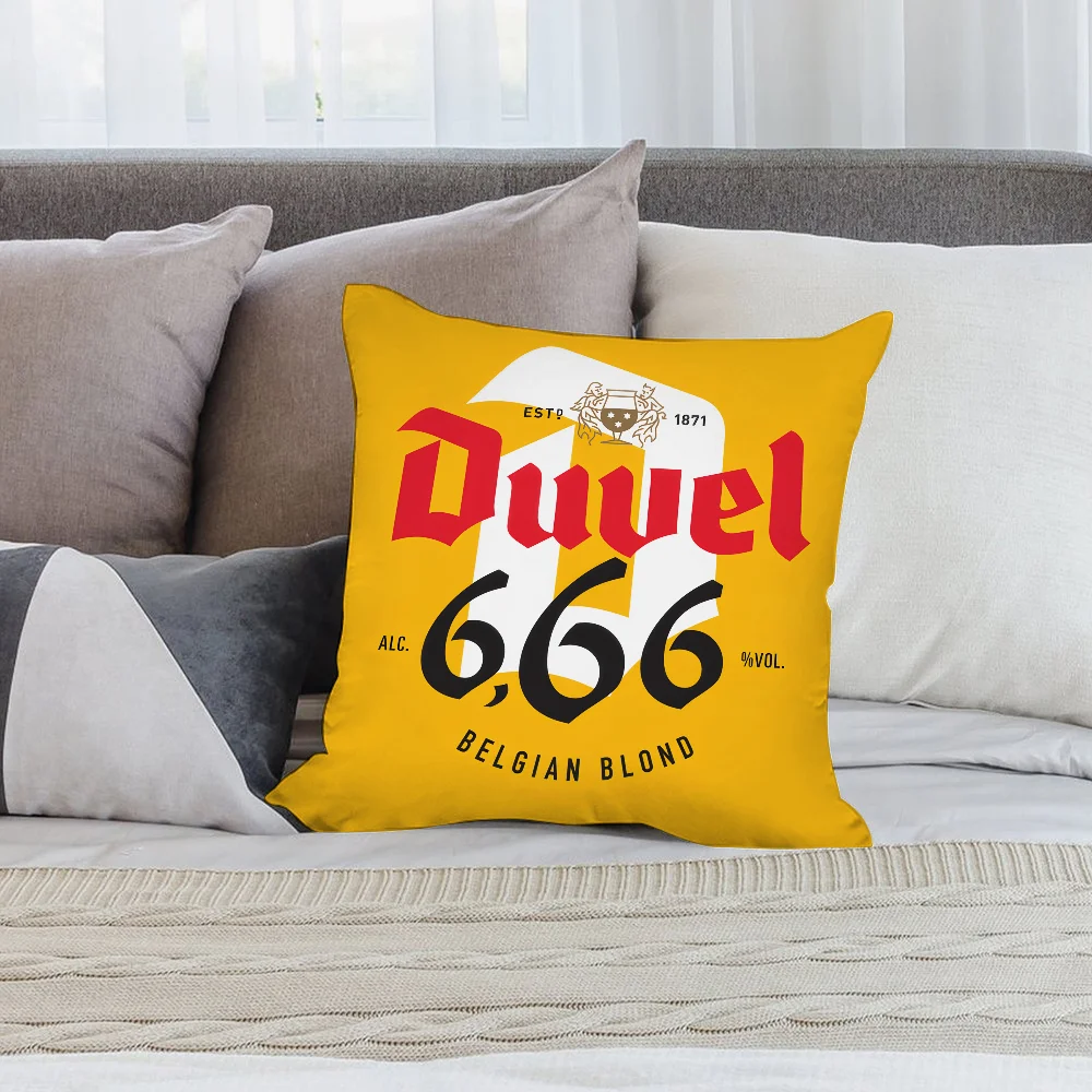 D-Duvel-funda de almohada con diseño de cerveza, fundas de almohada cortas de felpa, regalo decorativo para sofá, funda de cojín con estampado de doble cara para el hogar