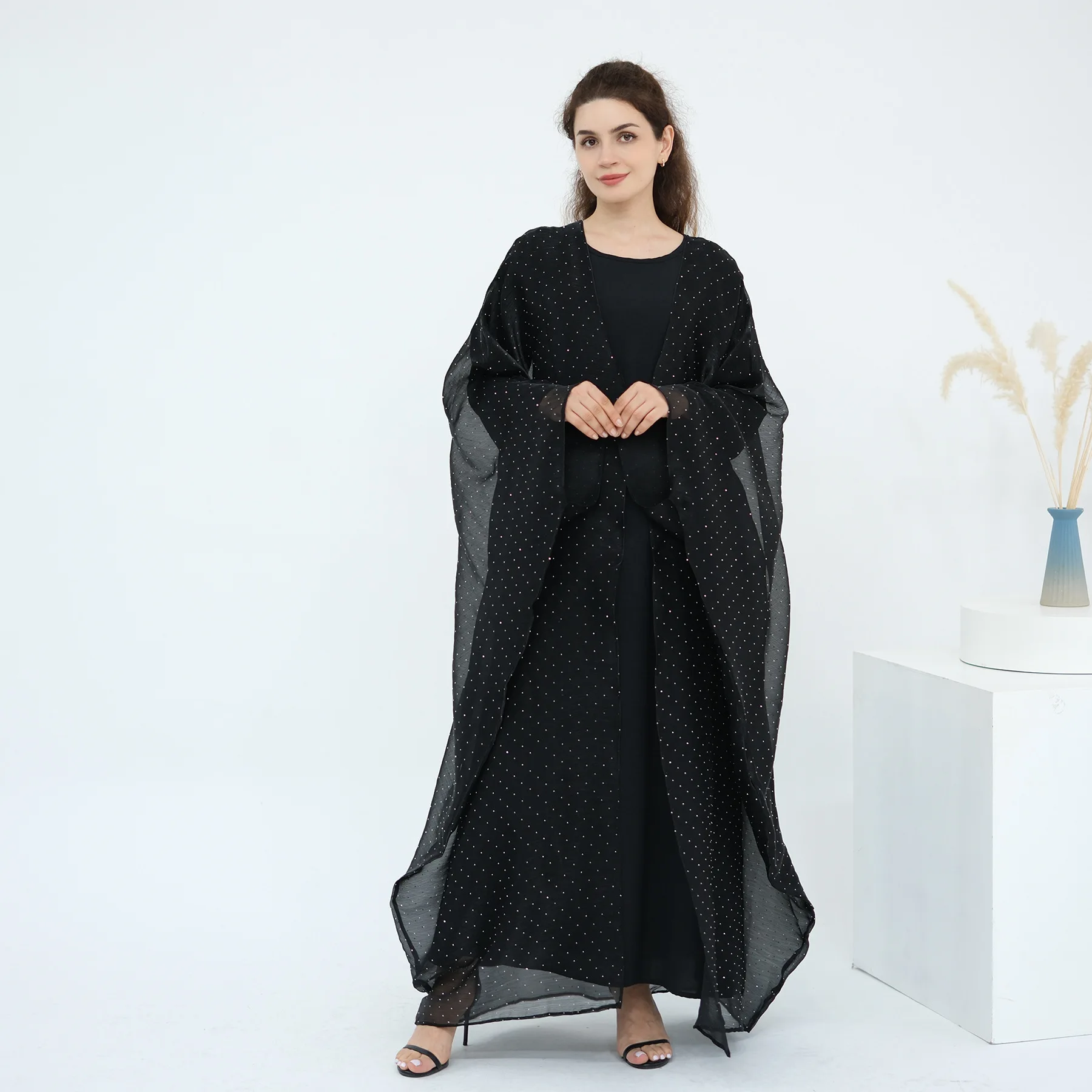 Abaya musulmana brillante de Dubái para mujer, vestidos largos para mujer, ropa islámica, Abaya, bata tipo kimono abierta, caftán Djellaba musulmán para mujer, nuevo