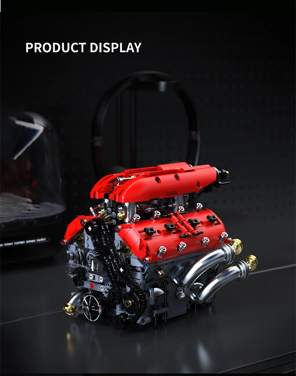 Technical V8 Electrice Driven Engine Building Blocks Simulation Supercar Engine MOC Bricks Science Education Toys Birthday Gift