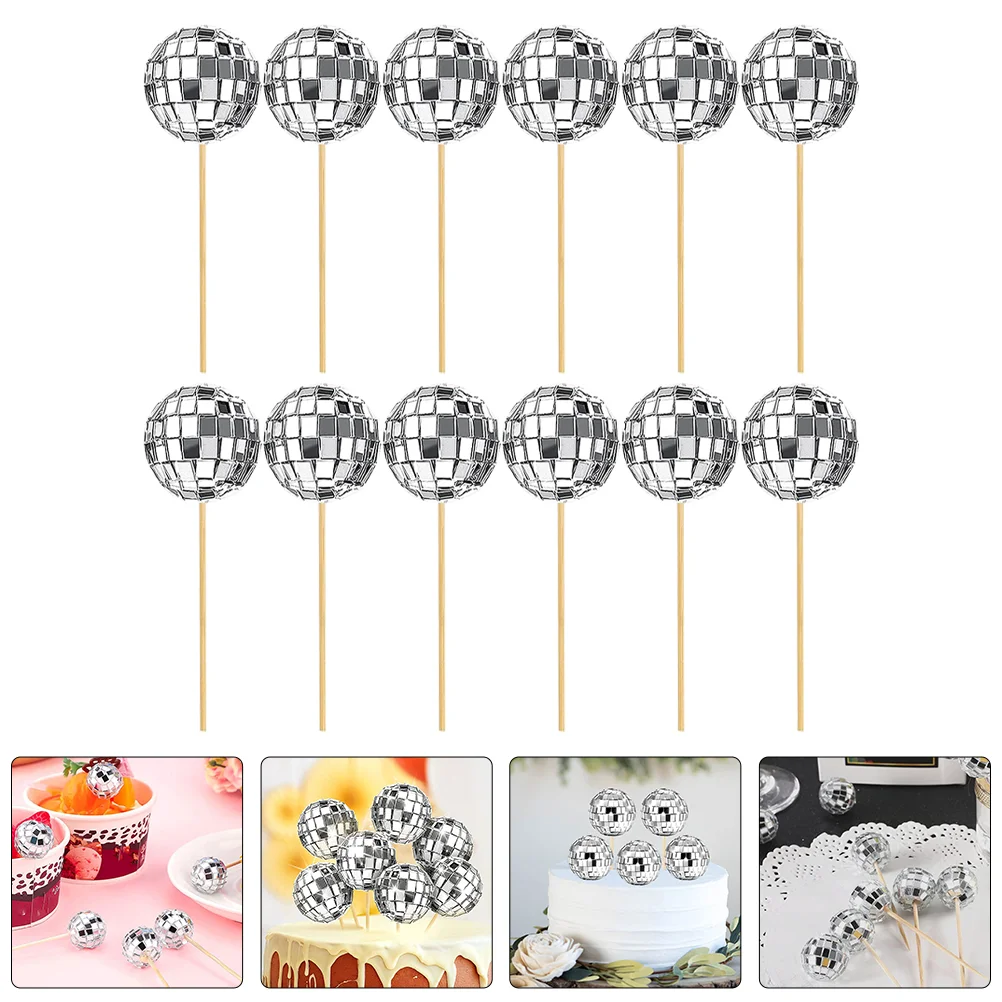 12 Pcs Silver Mirror Pick Decorations Crystal Topper Wedding Cupcake Accessory Party Decor for Bakers