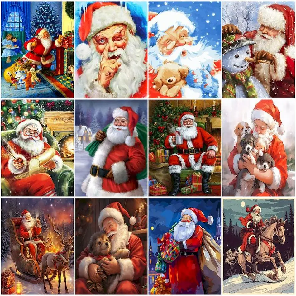 

RUOPOTY Painting By Numbers On Canvas With Frame Christmas Gift Portrait of Santa Claus Watercolor Drawing By Numbers Home Decor