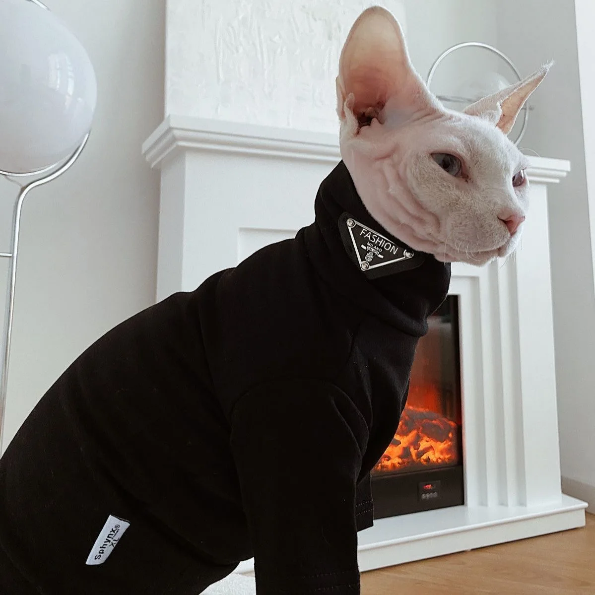 Fashion Black High-necked 2-Legged Sphynx Cat Long Sleeves Cotton Undercoat or Kittens Soft Pajamas for Devon Rex Cat Supplier