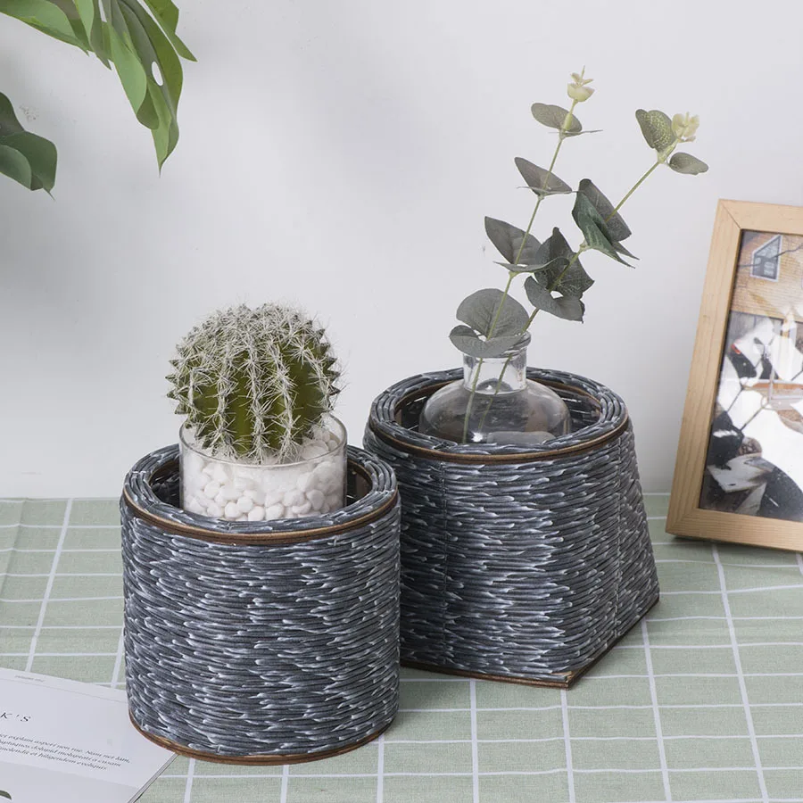 Customizable Wicker-Look Plant Pot Creative Succulent Container Balcony Greenery Display Personalized Indoor Garden Accessory