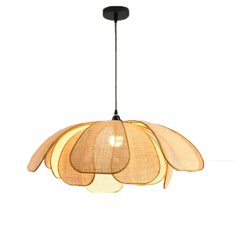 Nordic Modern Retro Hand-woven Lotus Chandelierdining Room Bedroom Living Room Lighting Fixtures E27 Flower Lamp Study Lamp