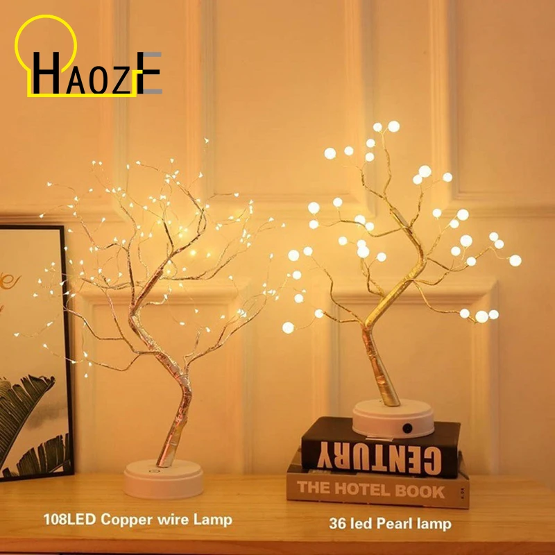 36/108 Led Night Light Table Bonsai Tree Lamp Touch Switch Copper Wire Table Lights For Bedroom Home Christmas Decoration