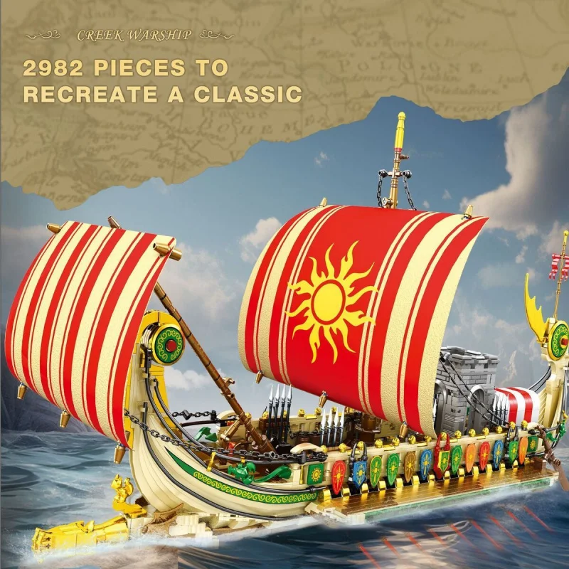 2982PCS War Battle Ship Building Blocks Greek Trireme Model Desktop Decoration Educational DIY Toy Holiday Gift for Kids Adults