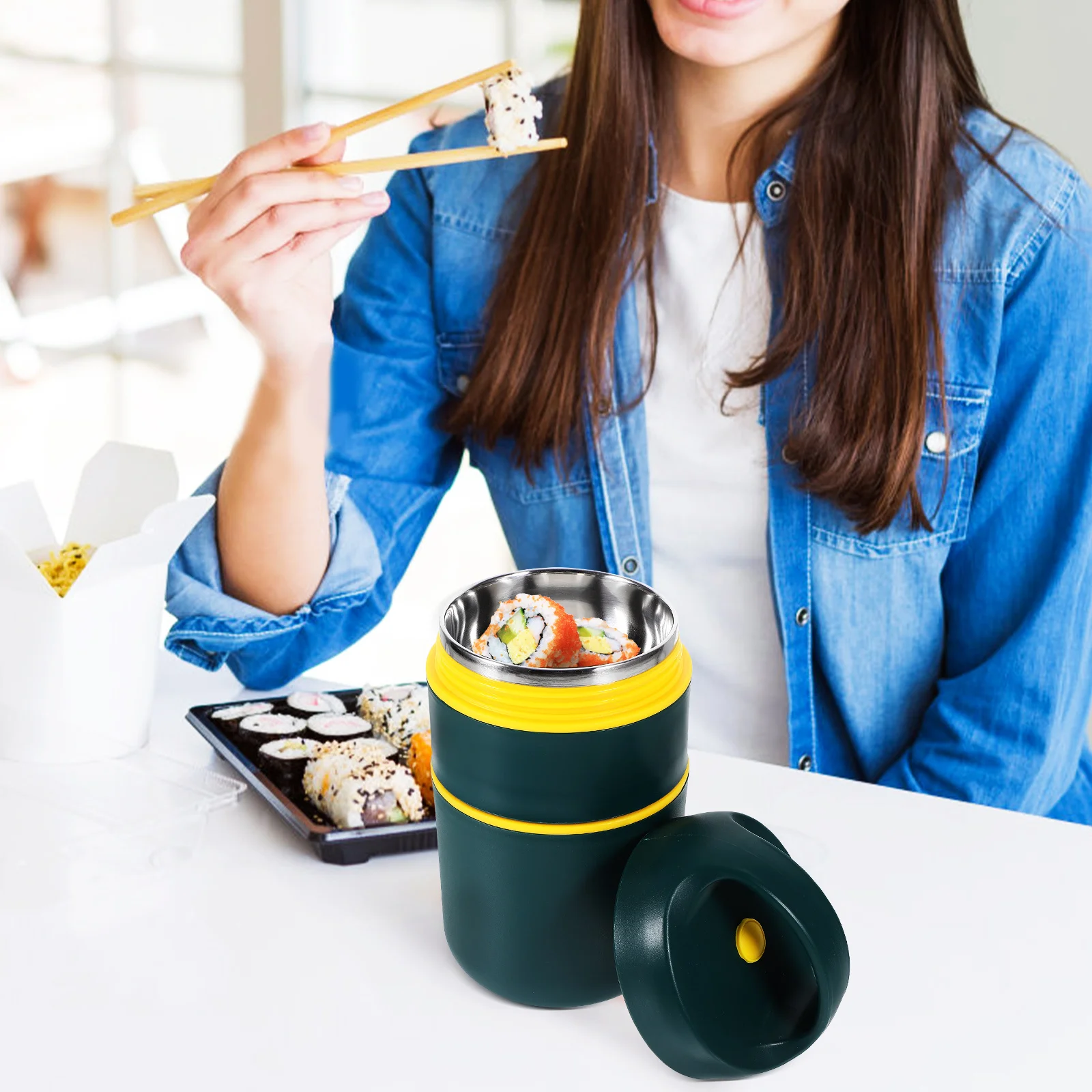 

Double Layer Insulated Lunch Stainless Steel Thermal Container Leakproof Portable Soup With Handle Warm Food Storage