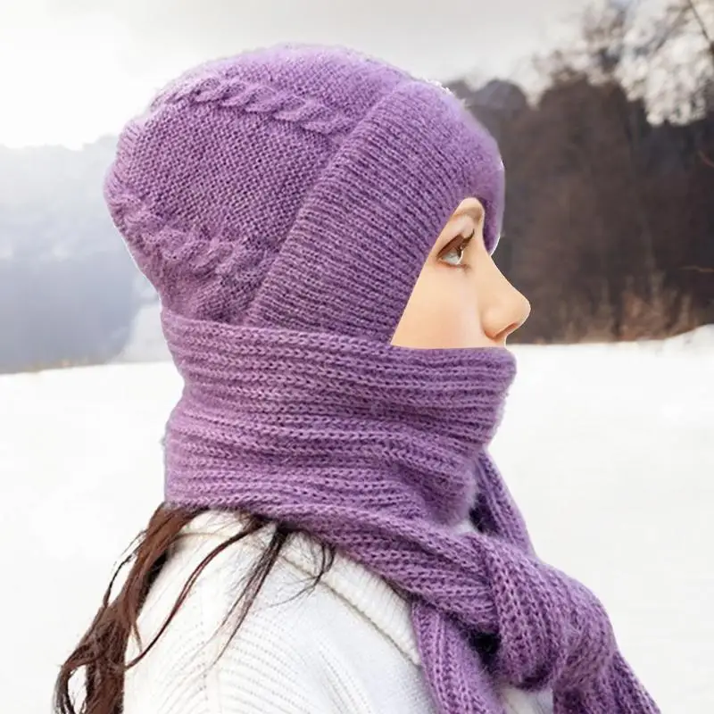 Neue Frauen Strick mütze Kapuzen schal lange Winter warme Mütze Hals wärmer Schals Hut Schal Winter zubehör