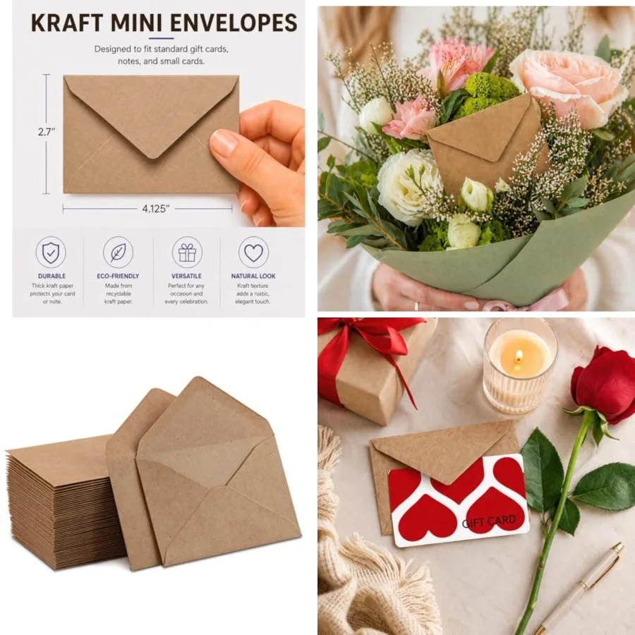 

Mini Kraft Envelopes 60 Pack (4’’ x 2.7") – Small Gift Card & Cash Envelopes for Notes, Invitations, Party Favors, Weddings & Holidays