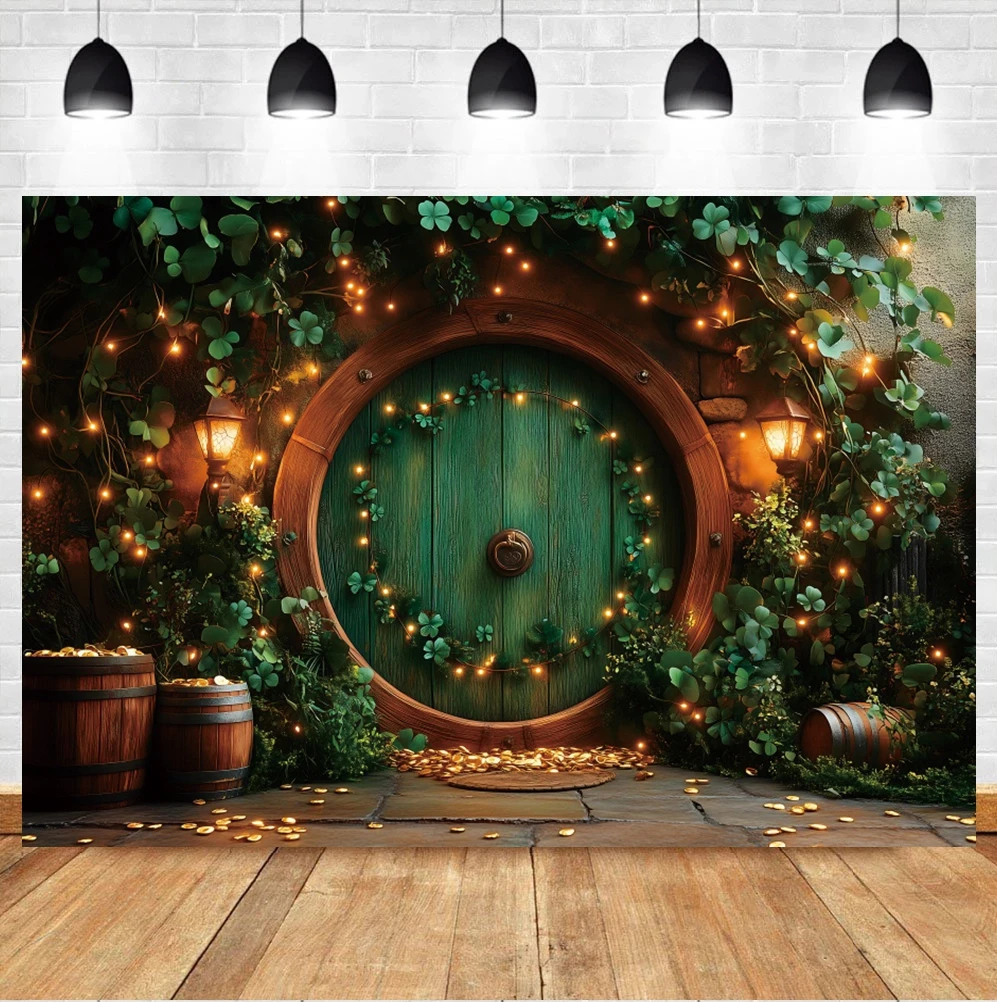 Happy St. Patrick’s Day Photography Backdrop Irish Pub Shamrocks Wood Barrel Adult Party Photo Booth Studio Background Props