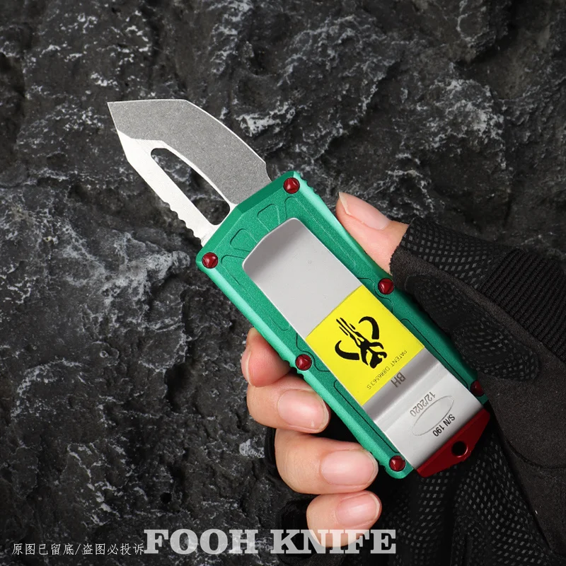 

Mini OTF Exocet Bounty Hunter Tactical Tech Pocketknives D2 Steel Tanto Blade CNC T6 Handle EDC Self Defense Knives