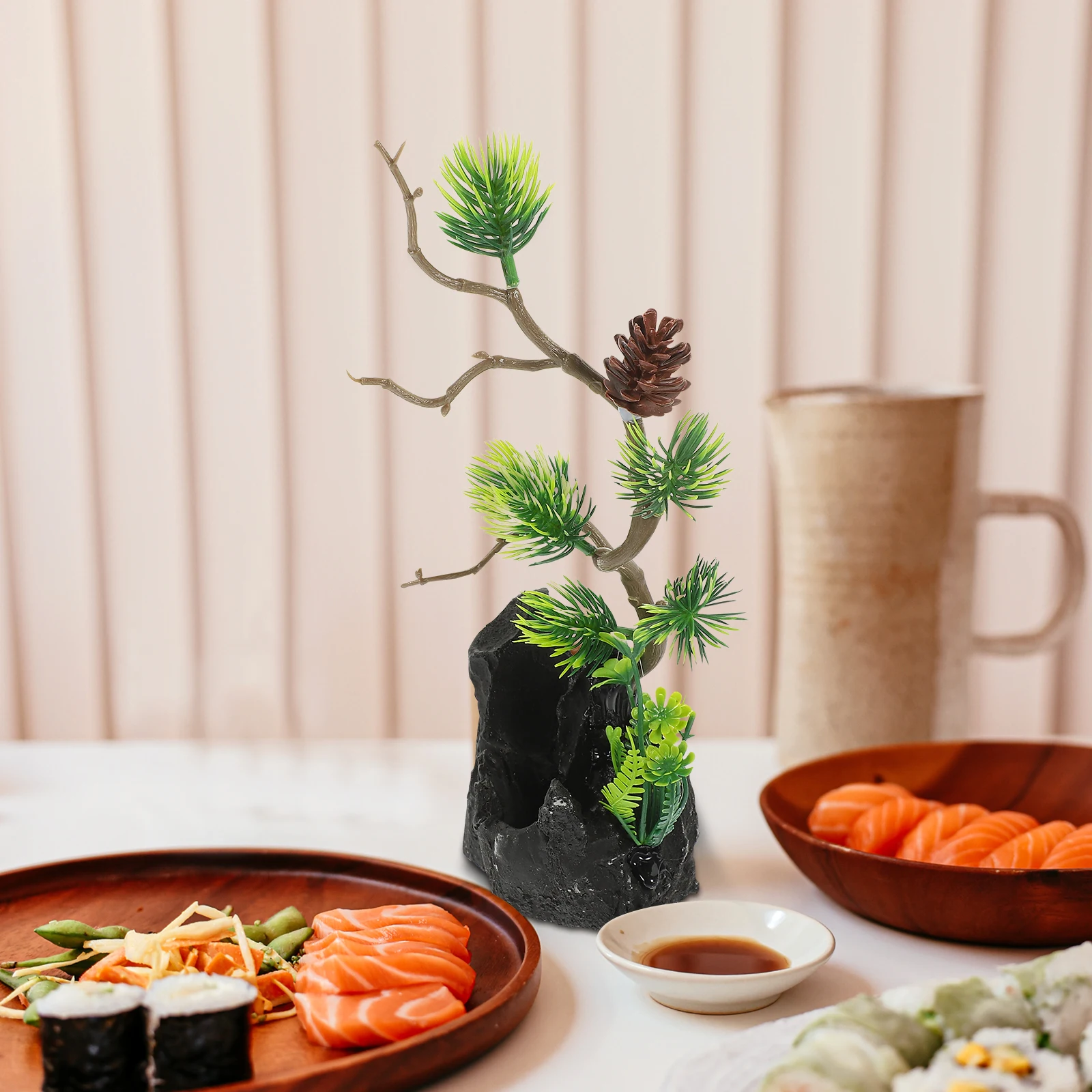

Dry Ice Rockery Pine Faux Tree Ornament Sushi Plate Decor Artificial Mini Pine Tree for Restaurant Home Bonsai Cuisine