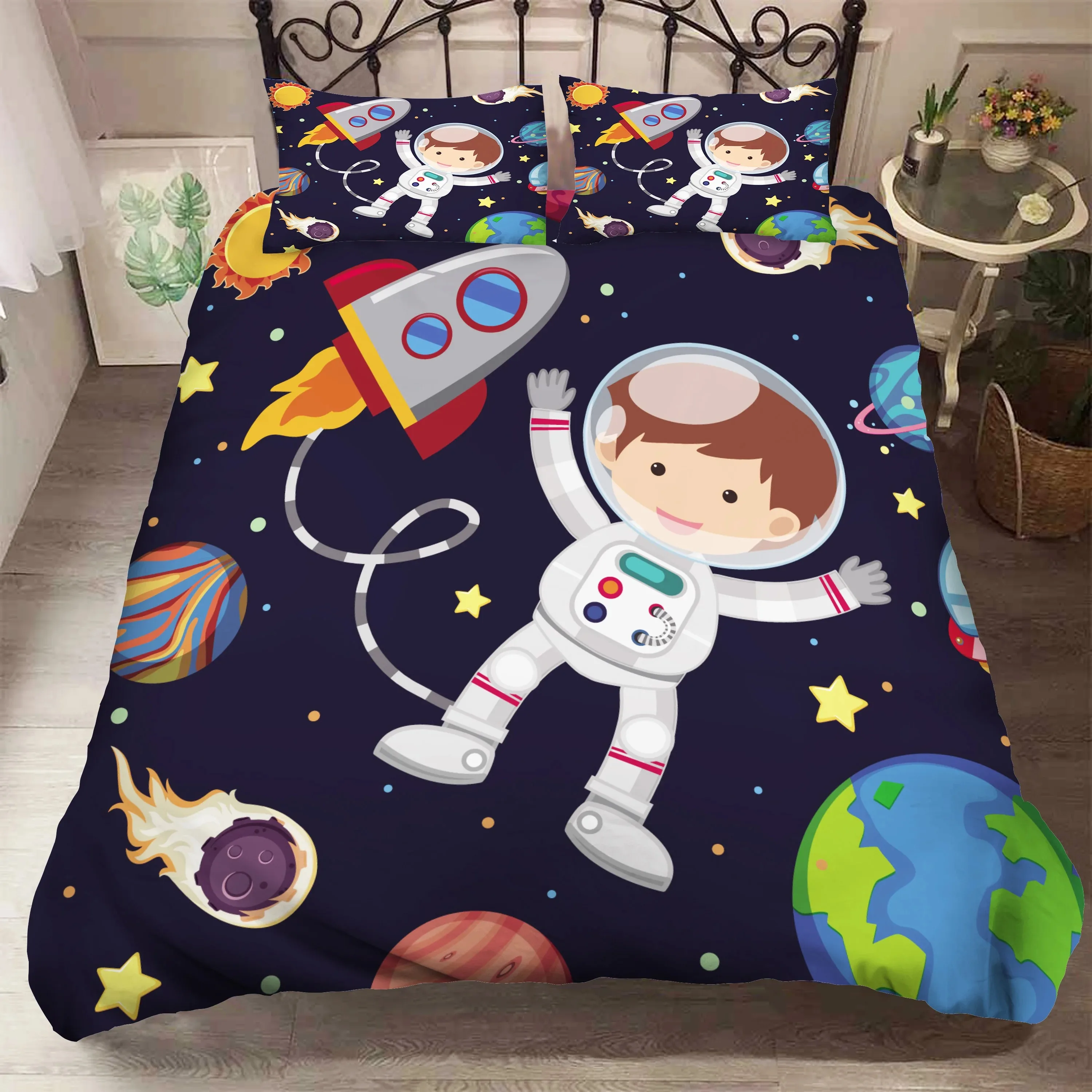 

3D Bedding Set Space Astronaut Duvet Cover with Pillow Cover Bedding Set for Kids Bedroom Decor Boys Bedding Set Linen Sheets