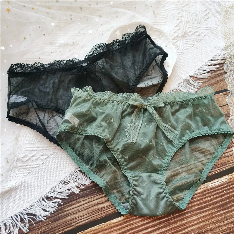 

French Sexy Panties Women's Cotton Underwear Fashion Bow Underpants Low Waist Seamless Panties Girl Mesh Briefs Female Lingerie