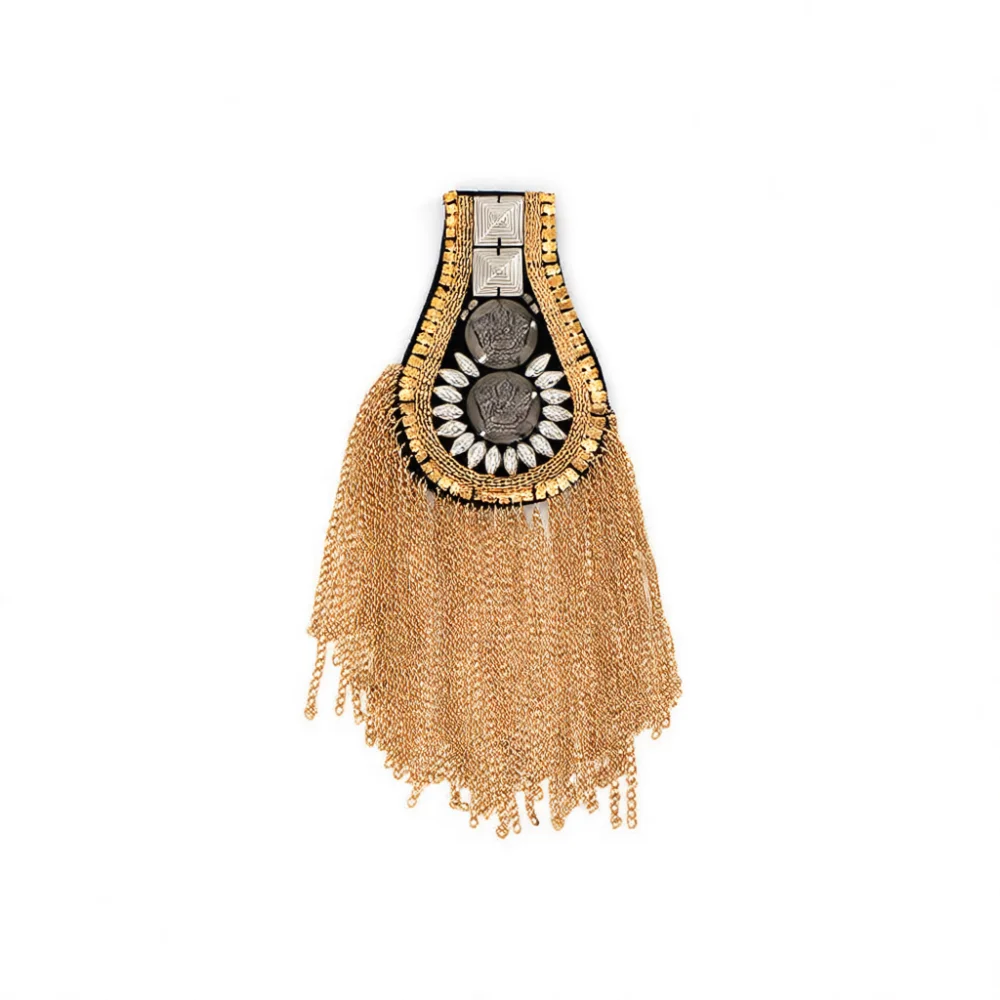 Elegant Rhinestone Beaded Tassel Epaulet Patch Decorative Suit Accessory Sophisticated Brooch For Fashion Apparel Ornamentation
