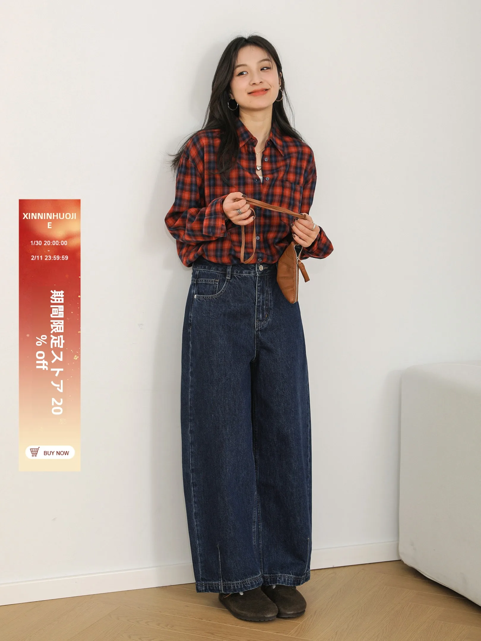 

Sanmu Social 2026 Весна Новинка: Женская рубашка из чистого хлопка в винтажную цветную клетку, свободного кроя, классическая, универсальная, повседневная