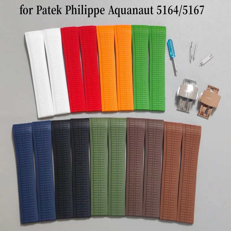 21mm Curved End STRAP for Patek Philippe Aquanaut Series 5164/5167 Waterproof Anti-Dust Rubber Watchband Silicone Bracelet