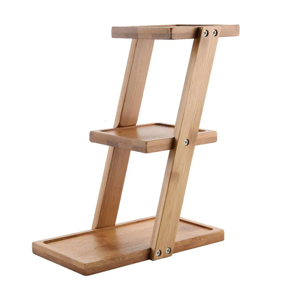 Bamboo Indoor Outdoor Small 3 Tier Step Pot Plant Stand Holder European Wood Spiral Staircase Garden Succulent Eco-Friendly