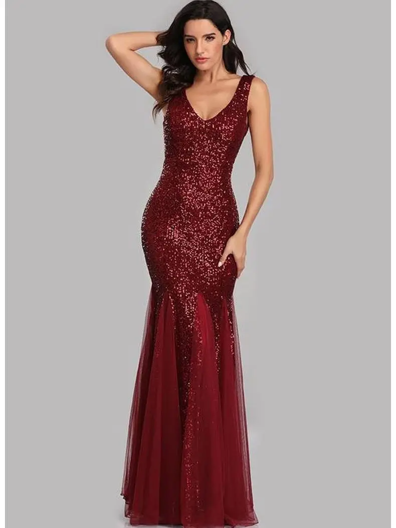 ZL57 Middle Eastern sequined bride red temperament sexy fishtail slim evening dress