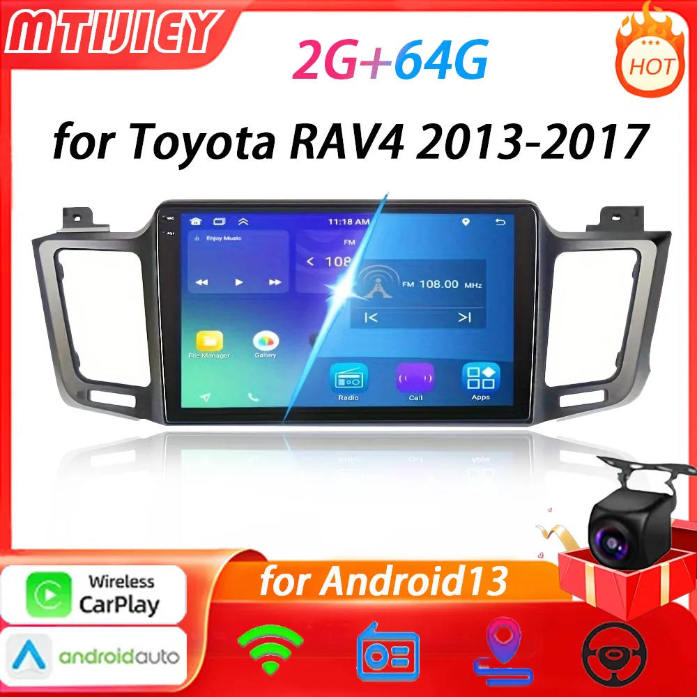 

MTIJIEY 2+64G 2Din Android13 Car Radio For Toyota RAV4 RAV 4 2013-2017 Multimedia Video Player GPS Carplay Auto Stereo Head Unit