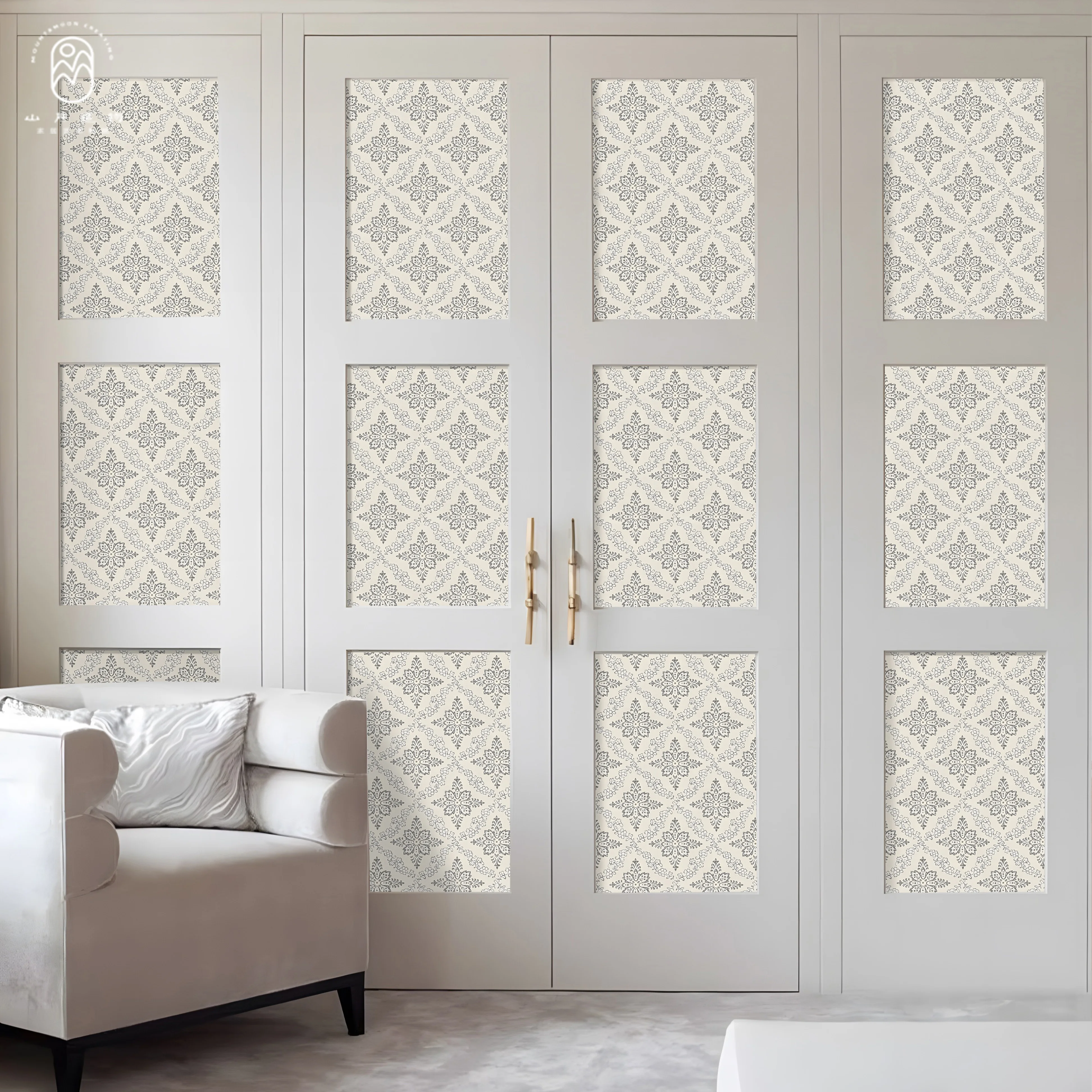 

French Wardrobe Stickers Old Furniture Renovation Cabinet Sliding Door Cabinet Retro Wall Sticker Wall Self-Adhesive