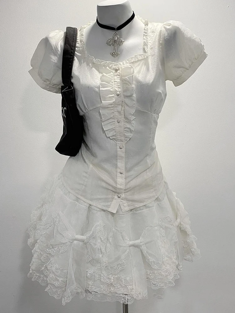 

Оригинальная винтажная белая плиссированная женская блузка из хлопка с коротким рукавом, модный повседневный дизайн