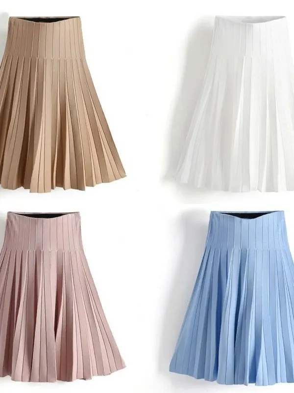 

2024 Women's Knitted Pleated Skirts Autumn Winter Faion mid Waist H-ape Ciwalk PVC Fabric Cleanfit Sle Batwing pe