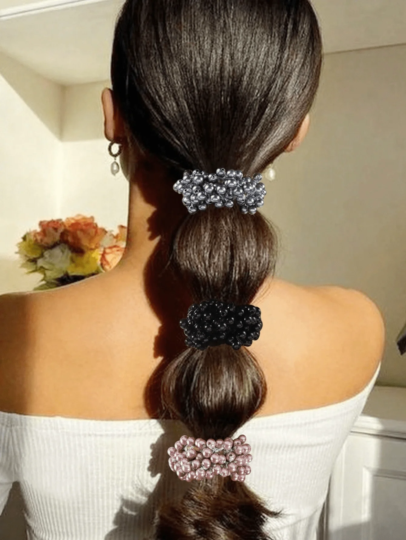 3er-Set blau-rosa süße gebundene Schnur mit Perlen-Stirnband, kleines und frisches Vollperlen-Stirnband, Haarschmuck, Haarschnur