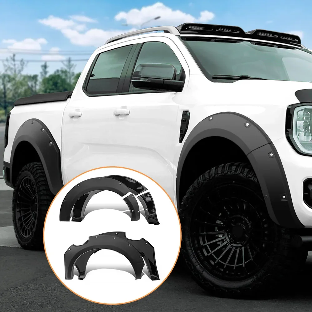 Large covered Fender Flares with black painted Wheel Arch Extension for Ford Ranger Next Gen 2022 2023 2024 Wildtrak Wildtrak-X