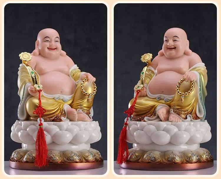 30 سنتيمتر آسيا عالية الجودة متجر المنزل تعويذة التميمة الحصول على المال الغني إله الثروة CAI شين مايتريا بوذا اليشم التذهيب النحت