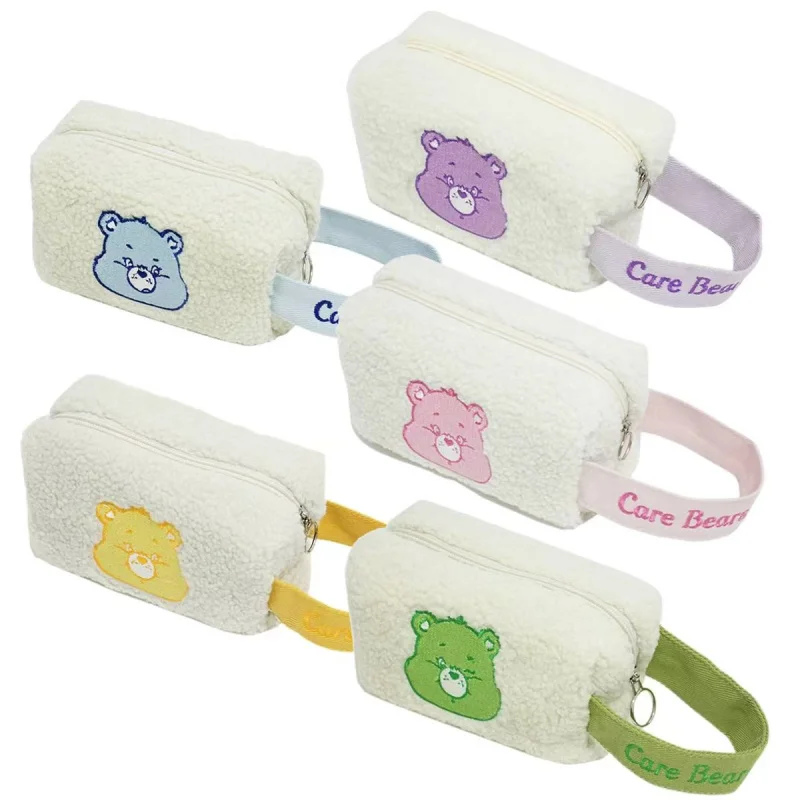 Care Bears Wrist Bag Cartoon Carebears Lamb Wool Embroidered Coin Purse Phone Bag Makeup Bag Large Capacity Handbag Girl Gifts