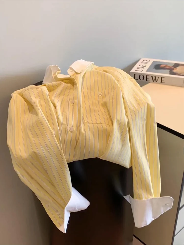 

Ele Striped Color Blo Long Sve irt Women's Loose Fit Casual Sle Korean Lazy Faion Spring Autumn Top