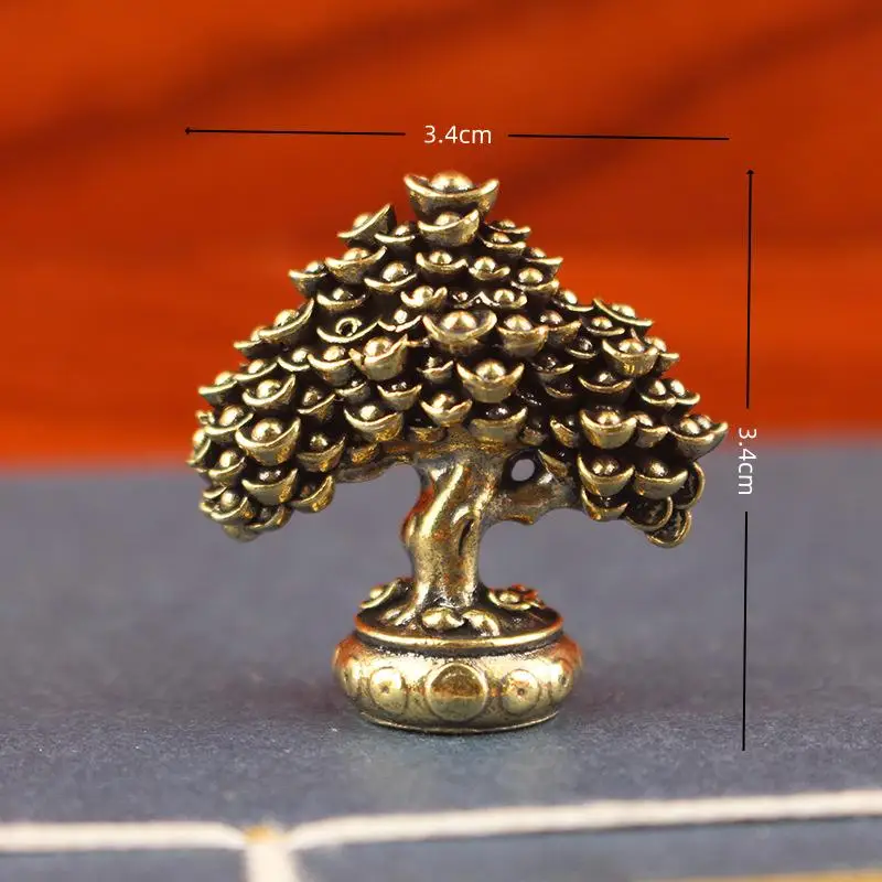 1Pc Brass Fortune Tree Ornaments Potted Tree Ingot Tree Retro Brass Ornaments Living Room Office Desktop Sculpture.