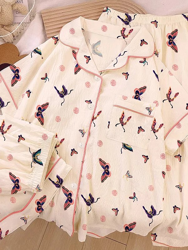 

Print Summer Spwear Women's ort Sve Home Clothes Long Pants Can Be Worn outside Cloud Cotton Set