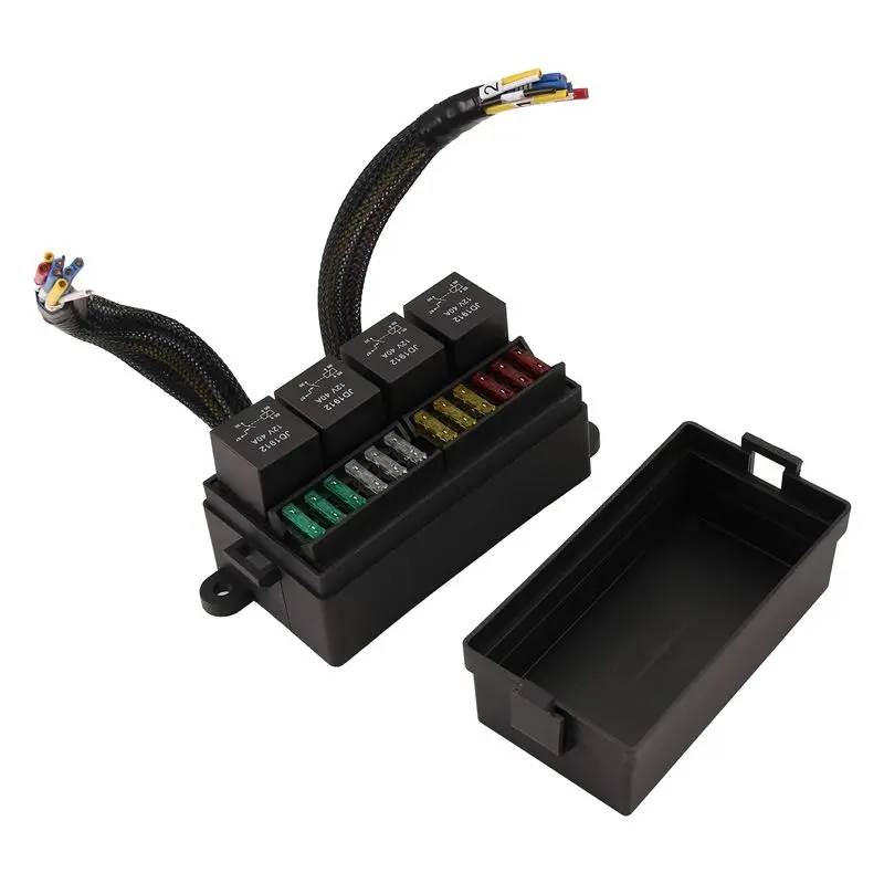 Y42A-12V Car Fuse Relay Box Pre-Wired Fuse And Relay Box With 4 Relay 12 Way ATC/ATO Fuses Sealed 12V Relay Fuse Box