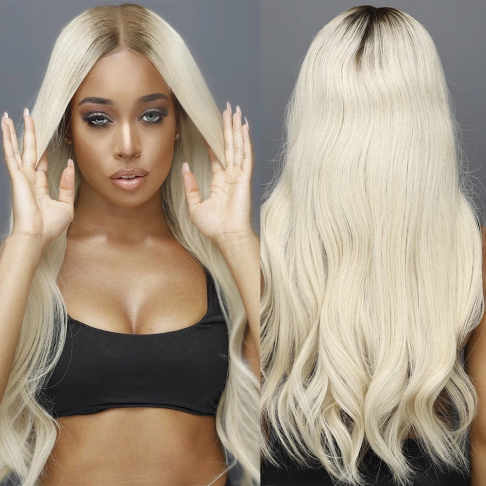 

Ombre Icy Blonde Full Lace WigS Human Hair 28 Inches Long Platainum 13x6 HD Lace Frontal Wig Loose Wave Preplucked Roots 180%
