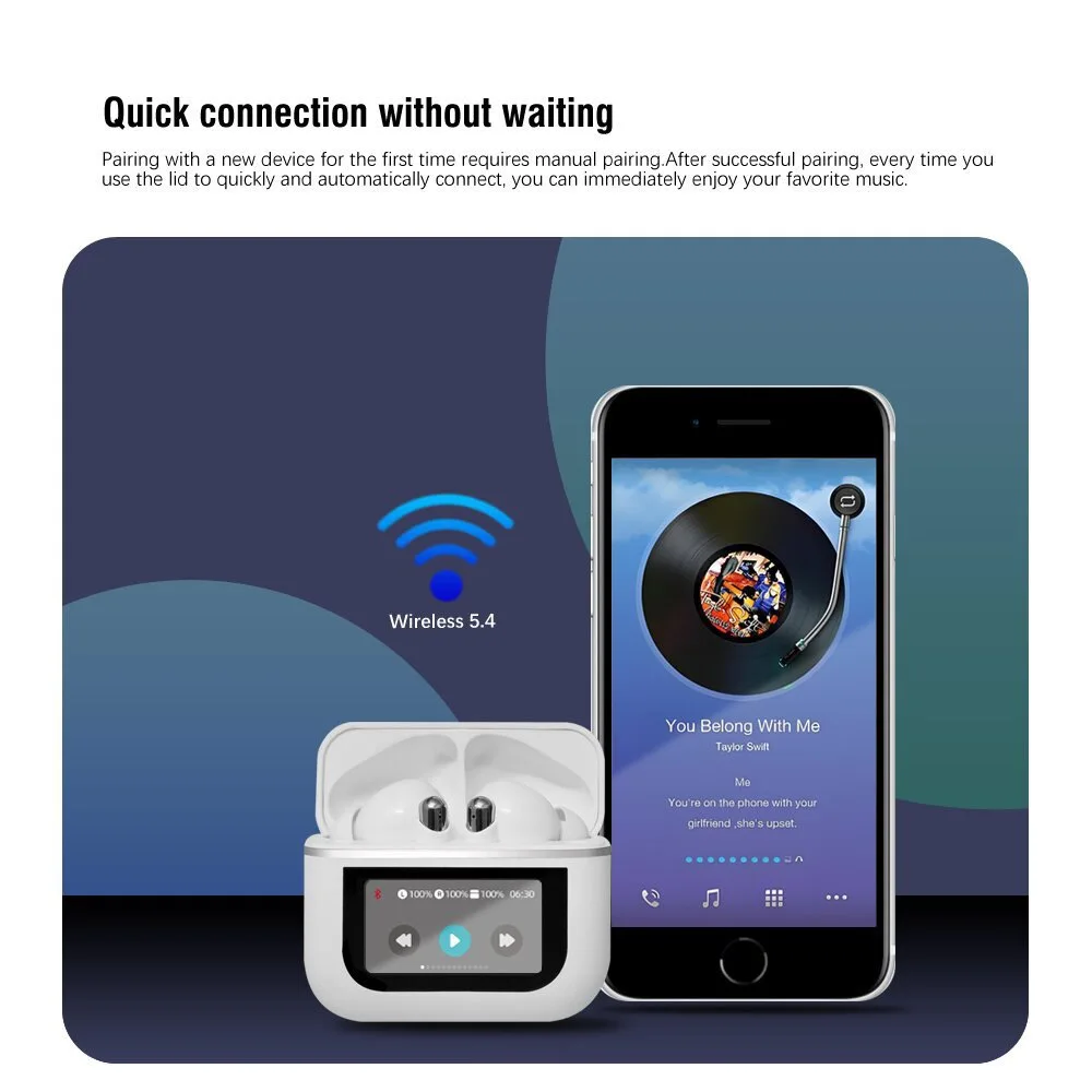 스마트 컬러 스크린 무선 블루투스 노이즈 캔슬링 헤드폰, 초장시간 배터리 수명 및 무지연 게이밍 헤드폰