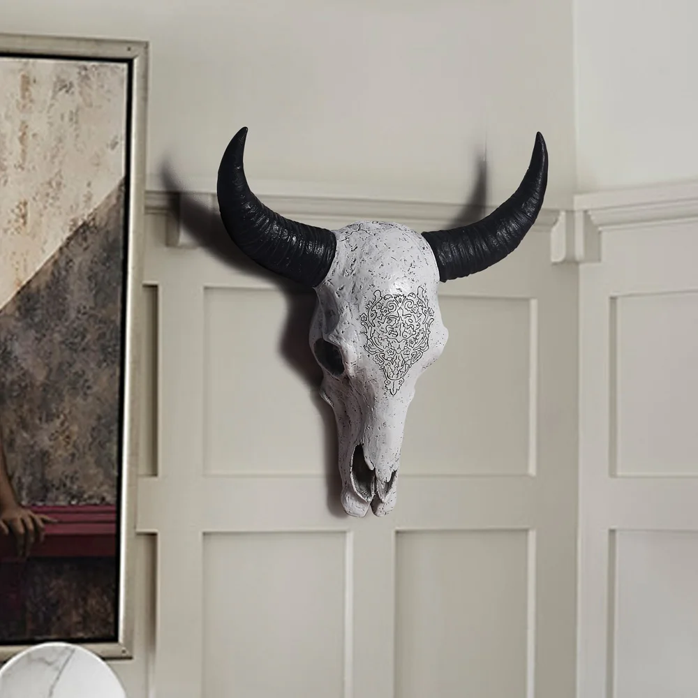 Resin Skull Bull Head Wall Decor Hanger, Vintage Style Home Decor Figurine Suitable for Bedrooms, Studies, and Living Rooms