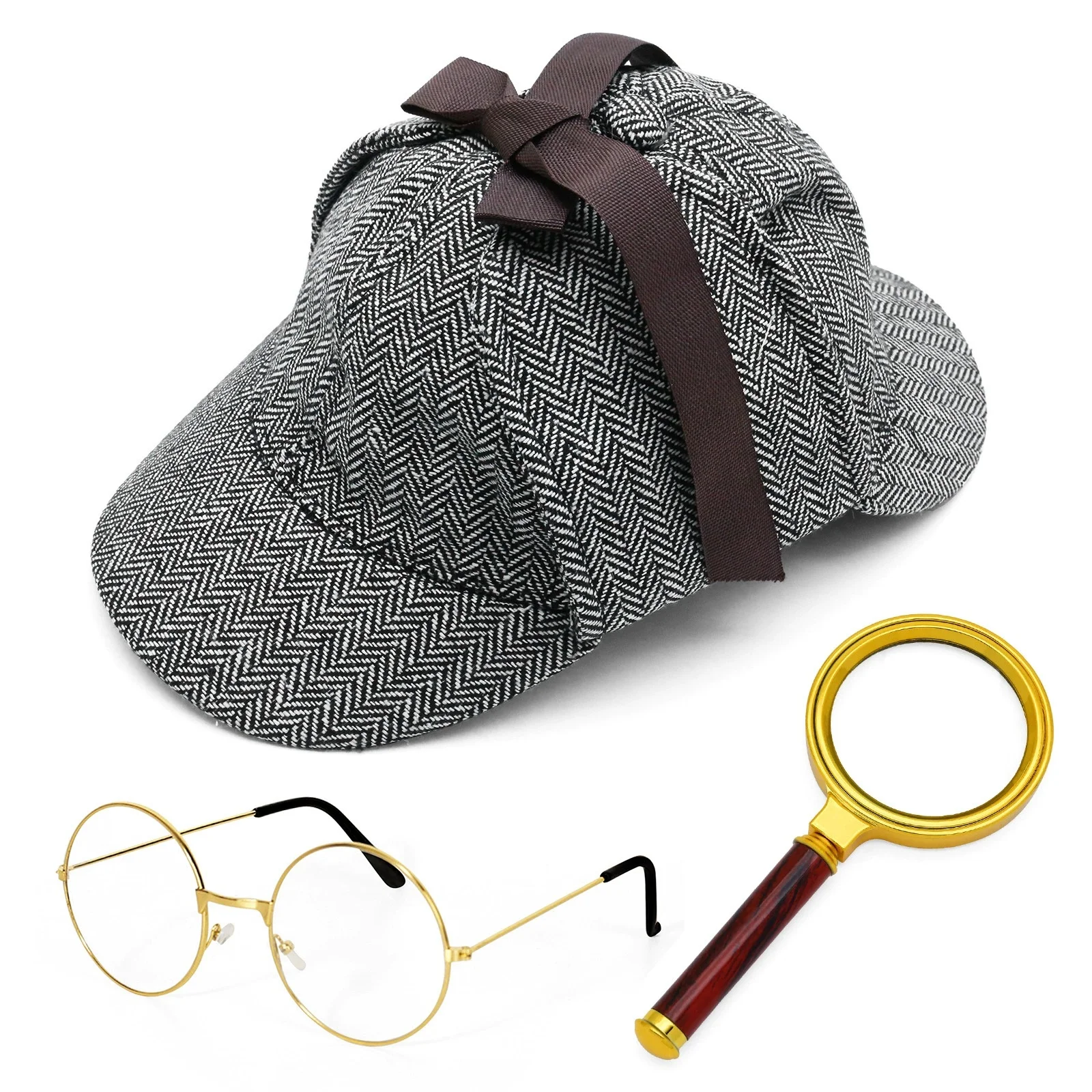 Detective Checkered Double-Brim Vintage Deer Stalker Hat - Detective Cap for Autumn/Winter, Versatile Warmth with Ear Flaps