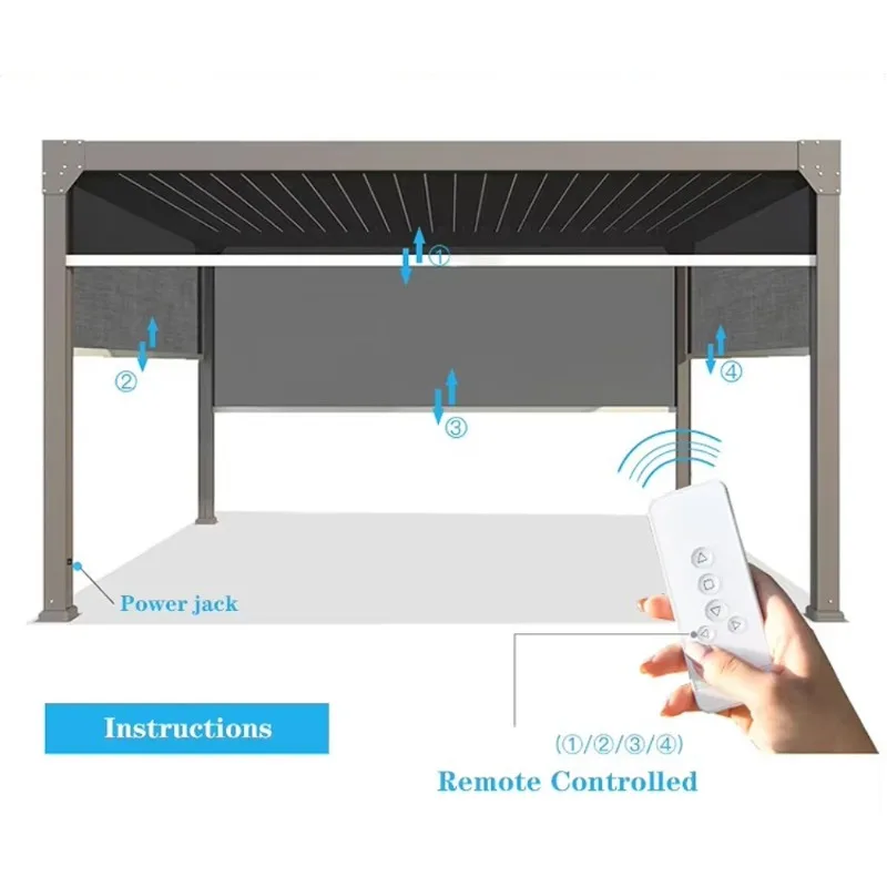 

Luxury Aluminum Alloy Electric Retractable Pergola 3*3/4m Courtyard Villa Pavilion Roller Blind Waterproof Sunshade Louver Roof